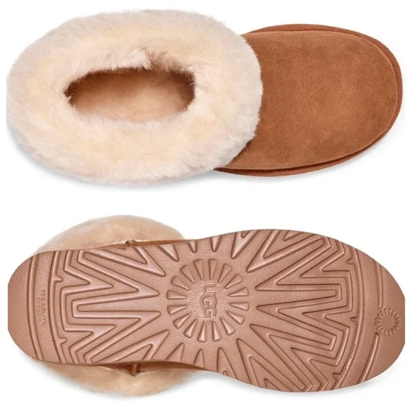 Authentic UGG® Classic Boots Mini Fluff Suede Sheepskin Bootie Chestnut 6 - Picture 7 of 10